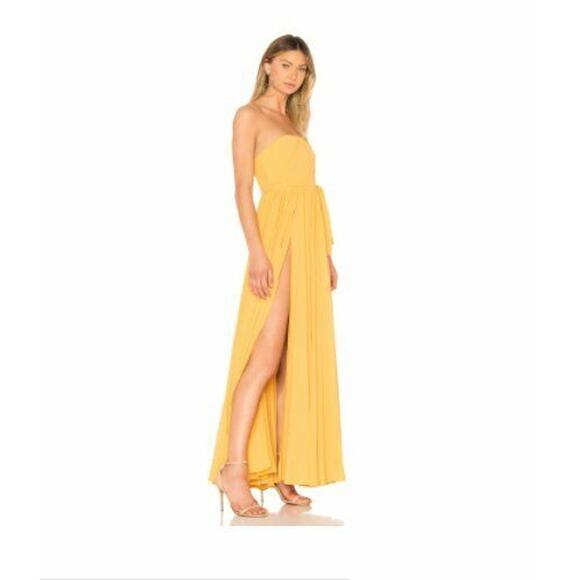$398 Michael Costello X Revolve Carrie Golden Yellow Chiffon Gown Small NWT - Picture 2 of 9